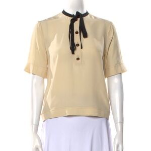 Gucci Beige Blouse with Black Tie Accent